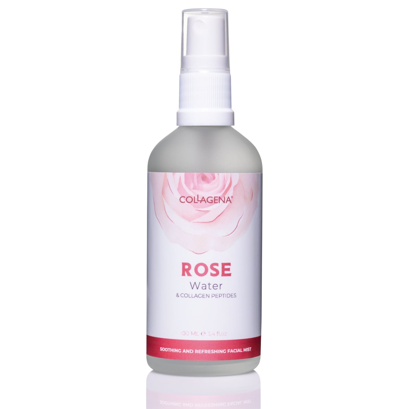 Spray facial liniștitor și revigorant cu apă de trandafiri și peptide de colagen, COLAGENA Rose Essential, 100 ml