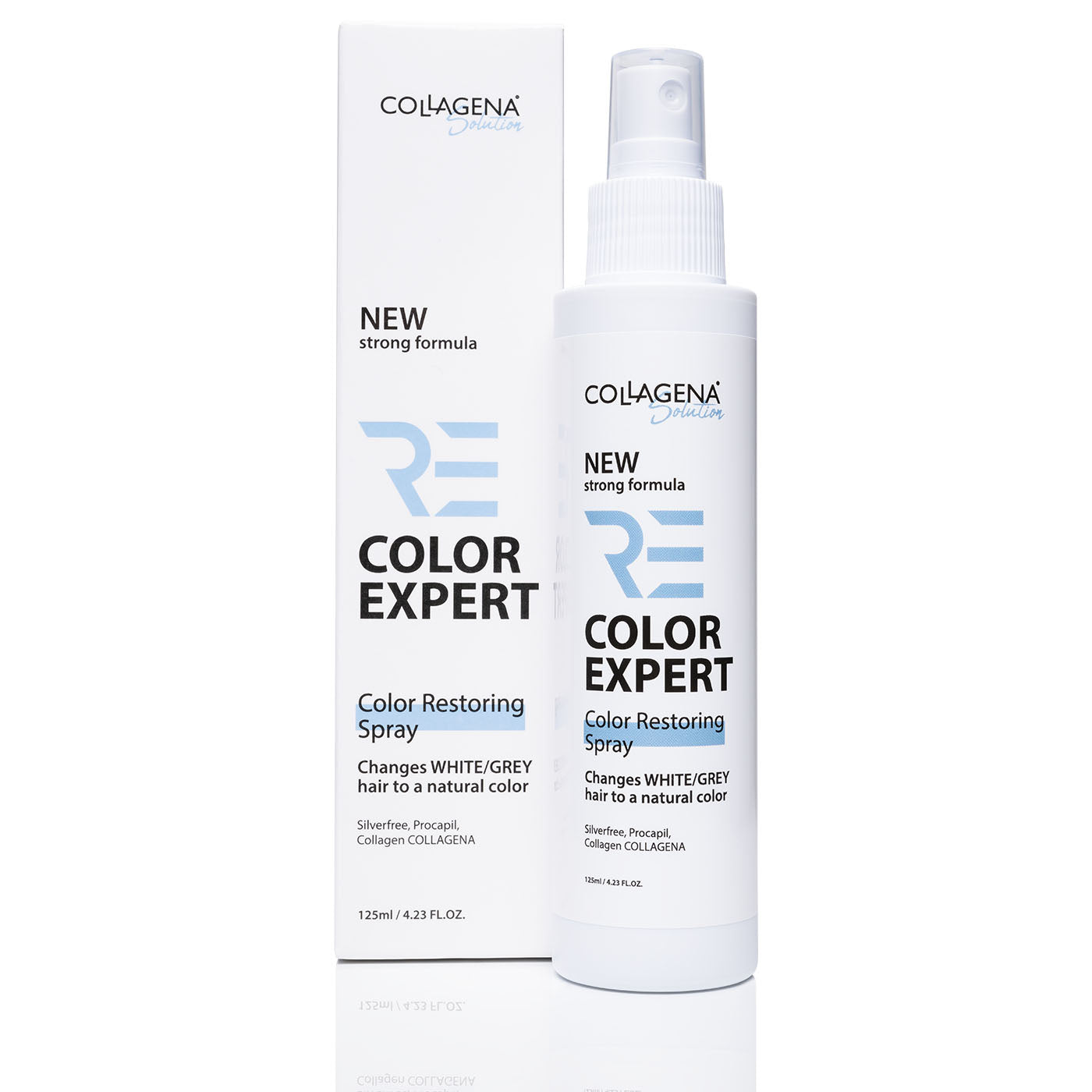 Spray pentru restabilirea culorii naturale a părului cărunt REcolor EXPERT, Formulă Nouă Puternică, COLLAGENA Solution, 125 ml